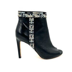 CYNTHIA VINCENT Black Blue Winona Leather Peep Toe High Heel Ankle Booties 10